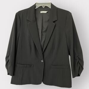 Eliza J | Single Button‎ Black Blazer | Rouched Gathered 3/4 Sleeves |